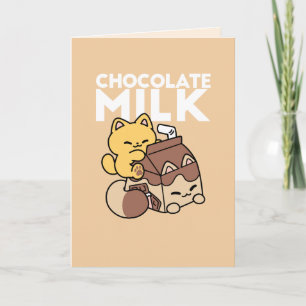 Chocolate Milk Sipping on Bliss – Kawaii Cat Food Holiday Card