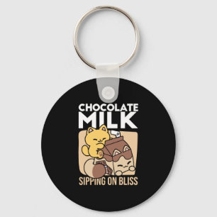 Chocolate Milk Sipping on Bliss – Kawaii Cat Food Keychain