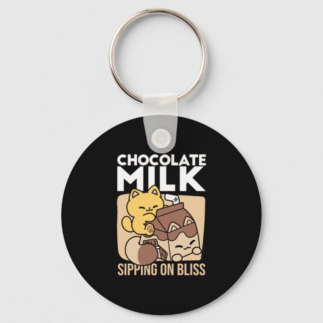 Chocolate Milk Sipping on Bliss – Kawaii Cat Food  Keychain (Front)