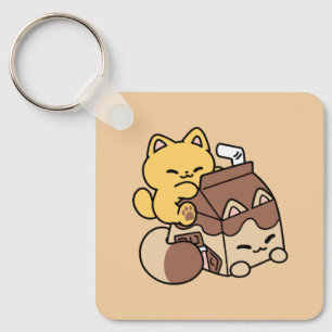 Chocolate Milk Sipping on Bliss – Kawaii Cat Food Keychain