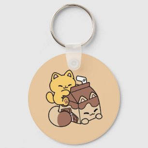 Chocolate Milk Sipping on Bliss – Kawaii Cat Food Keychain