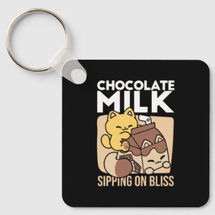 Chocolate Milk Sipping on Bliss – Kawaii Cat Food Keychain