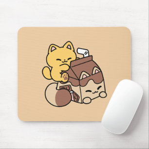 Chocolate Milk Sipping on Bliss – Kawaii Cat Food  Mouse Pad
