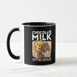 Chocolate Milk Sipping on Bliss – Kawaii Cat Food Mug