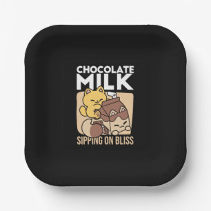 Chocolate Milk Sipping on Bliss – Kawaii Cat Food Paper Plate