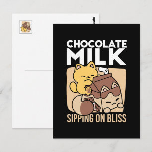 Chocolate Milk Sipping on Bliss – Kawaii Cat Food  Postcard