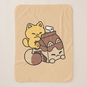 Chocolate Milk Sipping on Bliss – Kawaii Cat Food Sherpa Blanket