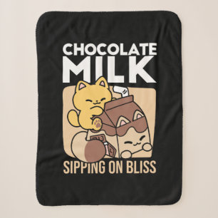 Chocolate Milk Sipping on Bliss – Kawaii Cat Food Sherpa Blanket