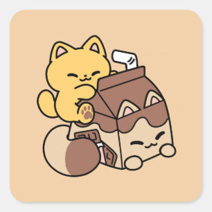 Chocolate Milk Sipping on Bliss – Kawaii Cat Food  Square Sticker