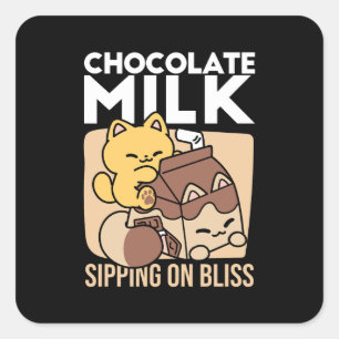 Chocolate Milk Sipping on Bliss – Kawaii Cat Food  Square Sticker