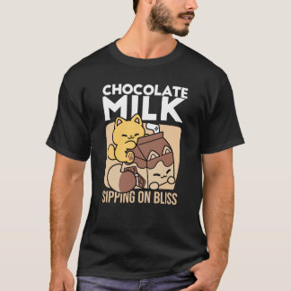 Chocolate Milk Sipping on Bliss – Kawaii Cat Food T-Shirt