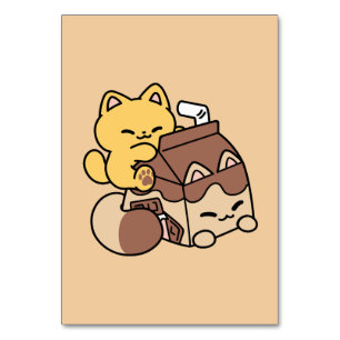 Chocolate Milk Sipping on Bliss – Kawaii Cat Food Table Number