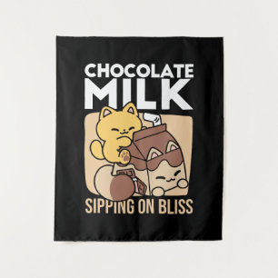 Chocolate Milk Sipping on Bliss – Kawaii Cat Food  Tapestry