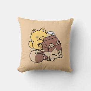 Chocolate Milk Sipping on Bliss – Kawaii Cat Food  Throw Pillow
