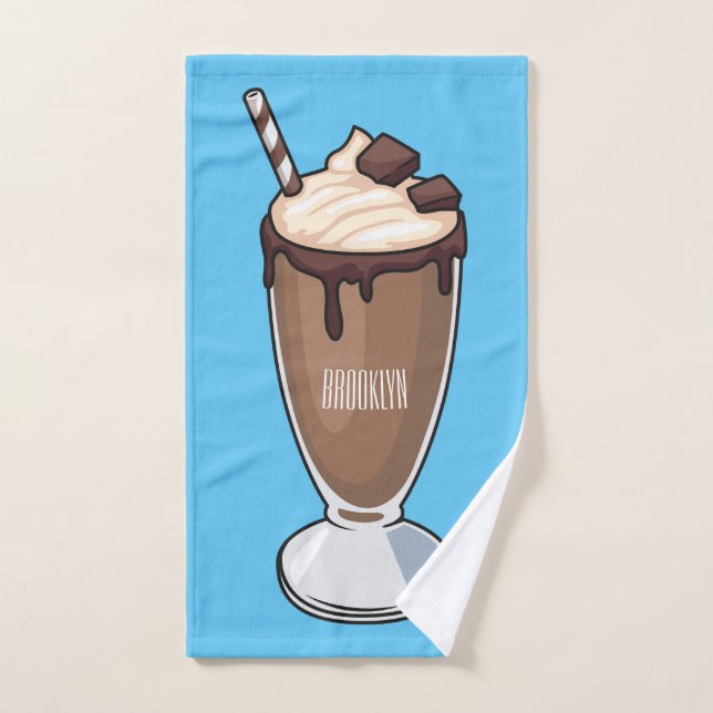 Chocolate milkshake cartoon illustration  bath towel set (Hand Towel)