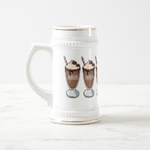 Chocolate milkshake cartoon illustration  beer stein