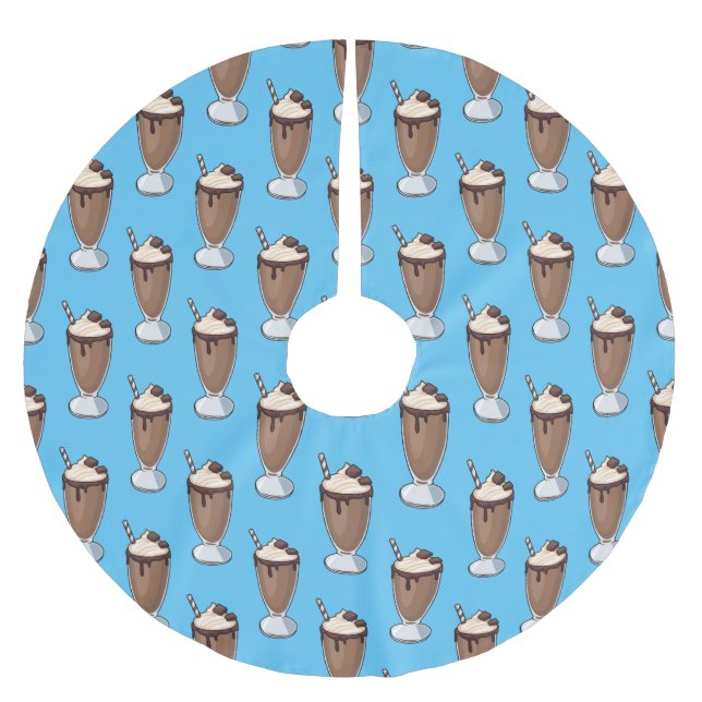 Chocolate milkshake cartoon illustration brushed polyester tree skirt (Front)