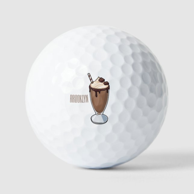 Chocolate milkshake cartoon illustration golf balls (Front)