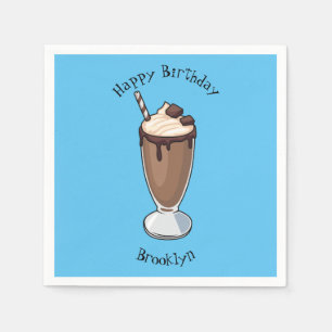 Chocolate milkshake cartoon illustration  napkin