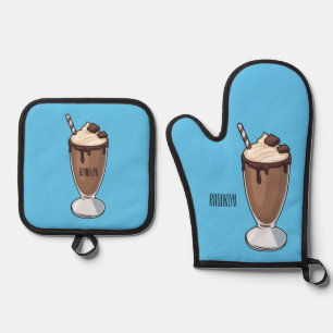 Chocolate milkshake cartoon illustration oven mitt & pot holder set