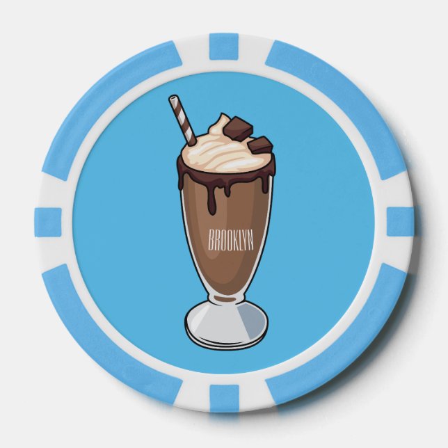 Chocolate milkshake cartoon illustration  poker chips (Front)
