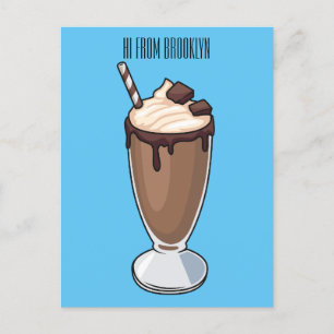 Chocolate milkshake cartoon illustration  postcard