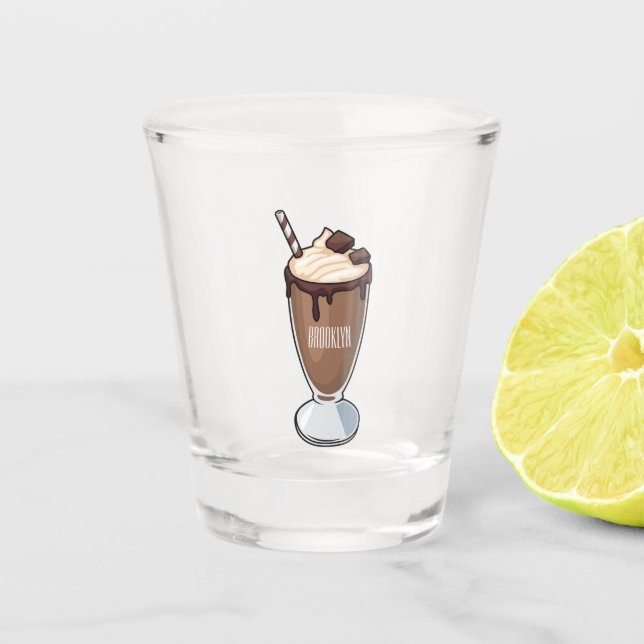 Chocolate milkshake cartoon illustration  shot glass (Front)