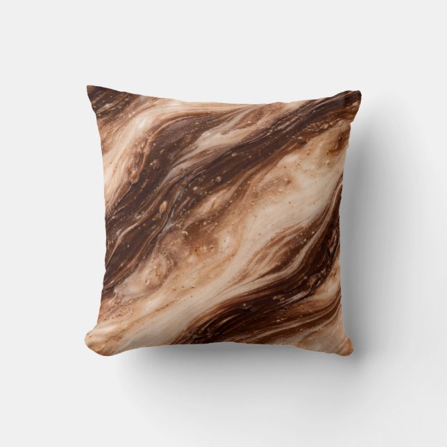 Chocolate Milkshake Marble Texture Throw Pillow (Front)