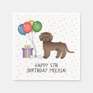Chocolate Mini Goldendoodle Cartoon Dog Birthday Napkin