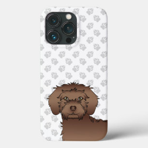 Chocolate Mini Goldendoodle Cute Cartoon Dog Head iPhone 13 Pro Case