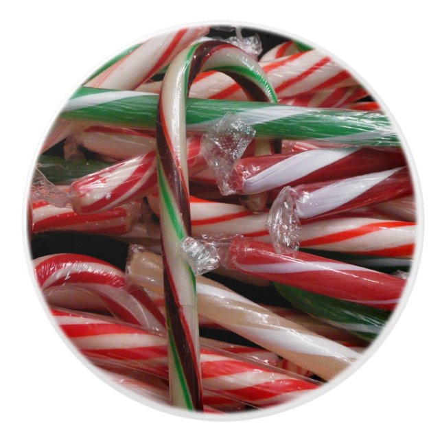 Chocolate Mint Candy Canes Holiday Festive Ceramic Knob (Front)