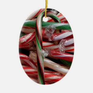 Chocolate Mint Candy Canes Holiday Festive Ceramic Ornament