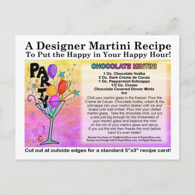 Chocolate Mint Martini Recipe Card Postcard (Front)