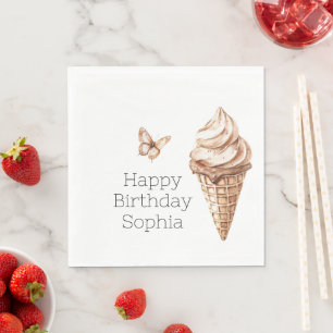 Chocolate Mocha Ice Cream Cone Birthday Napkin