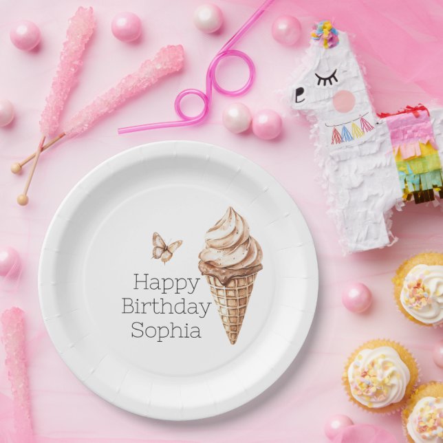 Chocolate Mocha Ice Cream Cone Birthday Paper Plate (Party)
