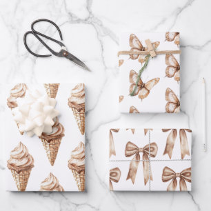 Chocolate Mocha Ice Cream Cones Birthday Wrapping Paper Sheet