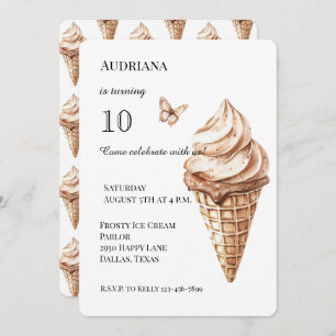 Chocolate Mocha Vanilla Ice Cream Cone Birthday Invitation