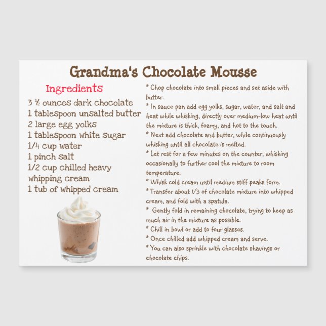 Chocolate Mousse Recipe Magnetic Card (Front)