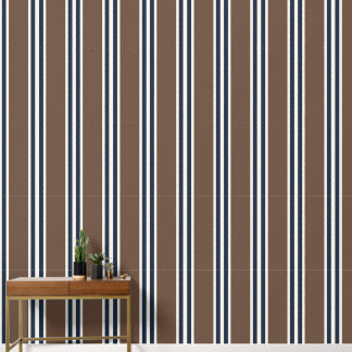 Chocolate & Navy Double Rugby Stripe  Wallpaper