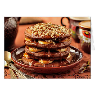 Chocolate Pancakes with Bananas and Caramel
