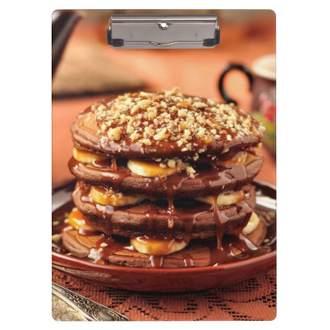 Chocolate Pancakes with Bananas and Caramel Clipboard (Front)