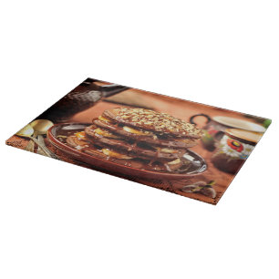 Chocolate Pancakes with Bananas and Caramel Cutting Board