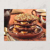 Chocolate Pancakes with Bananas and Caramel