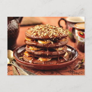 Chocolate Pancakes with Bananas and Caramel Postcard