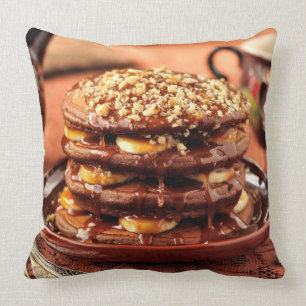 Chocolate Pancakes with Bananas and Caramel Throw Pillow