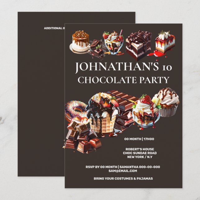 Chocolate party cake dessert ice cream summer kids invitation (Front/Back)