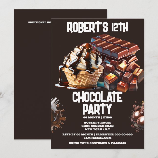 Chocolate party ice cream waffle sundae dessert  invitation (Front/Back)
