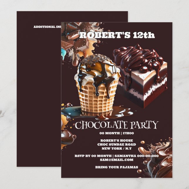 Chocolate party kids birthday theme choc fun invitation (Front/Back)