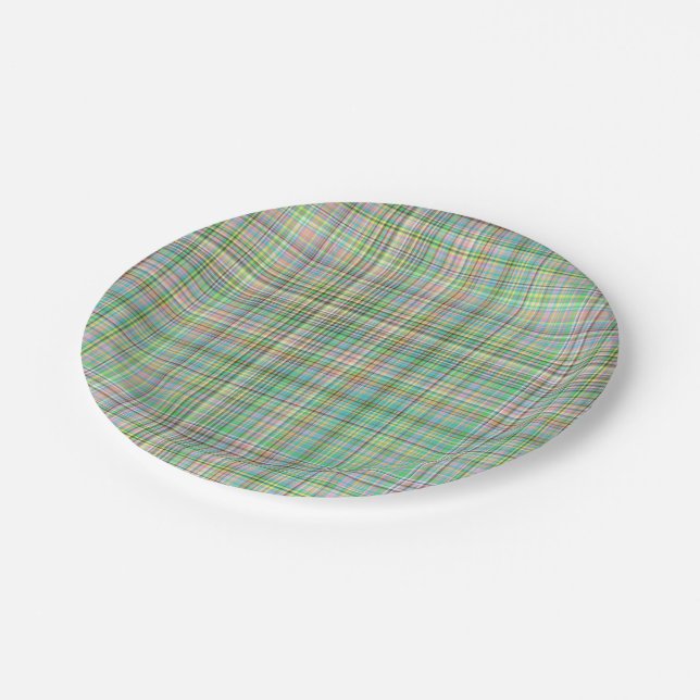 Chocolate Pastels Plaid 16-PAPER PARTY PLATES (Angled)