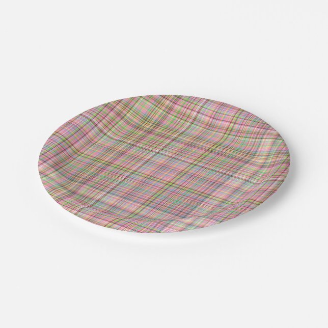 Chocolate Pastels Plaid 26-PAPER PARTY PLATES (Angled)